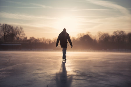 Thrilling Action: Mans Striking Skateboarding Stunts on a Dynamic Skate Field!の素材