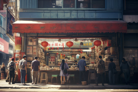 Gathering of Individuals Outside a Shopfront - AR 3:2の素材
