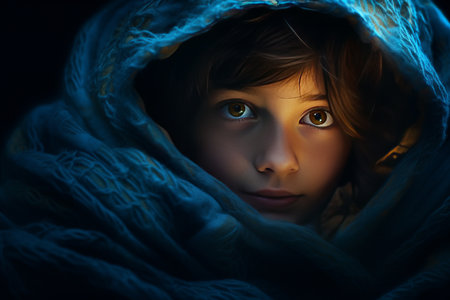 The Enigmatic Child: Unveiling Darkness with a Shining Flashlightの素材