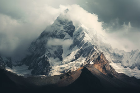 Majestic Mountain Glacier Engulfed by Clouds: A Captivating Daytime Landscape --ar 3:2の素材