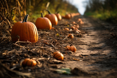 The Vibrant Display of Orange Pumpkins on The Ground: A Captivating AR 3:2 Experienceの素材
