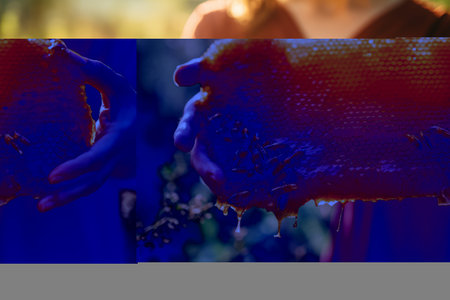 Natures Sweet Abundance: A Person Embracing a Fresh Honeycombの素材