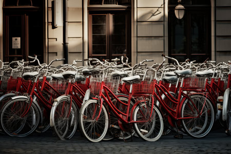 Vibrant Rows of Red and White Bicycles --ar 3:2の素材