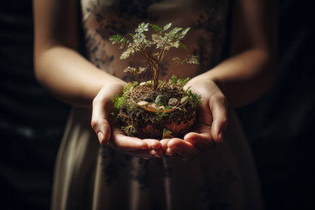 Embracing the Growth: Person Nurturing a Small Plant - AR 3:2の素材