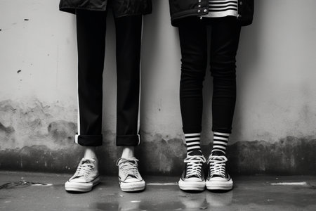 Photo pour Monochrome Footwear: Capturing People in Black and White Sneakers --ar 3:2 - image libre de droit