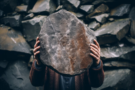 Sculpted Serenity: Captivating Image of a Person Holding a Stone --ar 3:2の素材