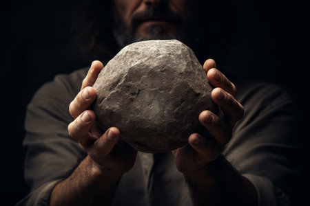 Captivating Composition of a Person Gripping a Stone in Astonishing AR 3:2の素材