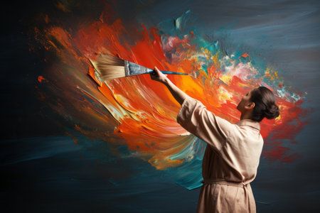 The Artistic Touch: Captivating Image of a Person Holding a Paintbrush (3:2 Aspect Ratio)の素材