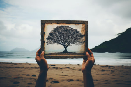 Capturing the Beauty of Nature: A Person Holding a Photo of a Majestic Single Tree in Daytime - AR 3の素材