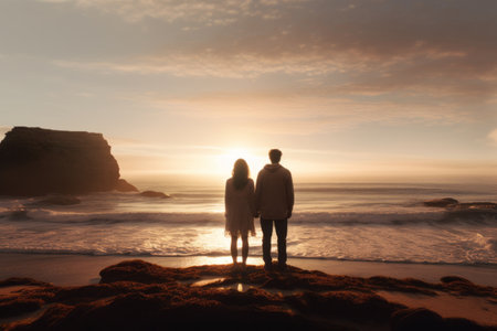 Embracing the Serenity: A Man and Woman Mesmerized by the Seashore - AR 3:2の素材