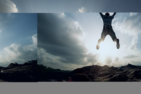 Leaping in the Air: Captivating Jumping Photo in AR 3:2 Perspectiveの素材