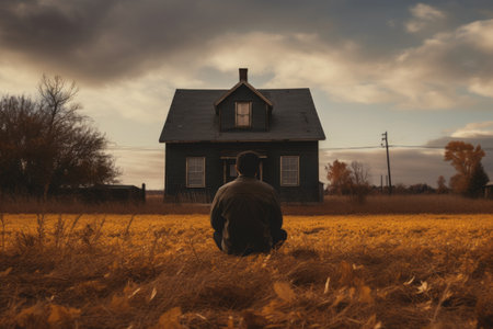 Homely Hues: A Person Engaged in Front of a Brown and Black House --ar 3:2の素材