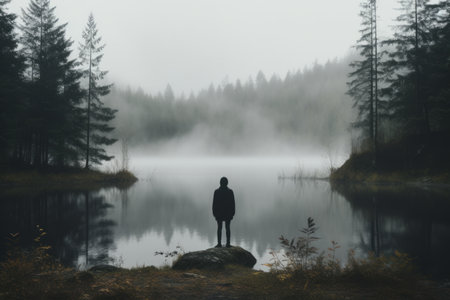 Solitude Embraced: Captivating Serenity by the Lakeの素材