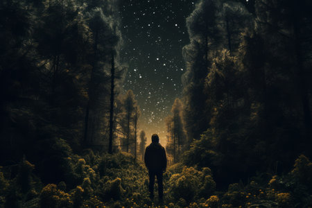 Man Standing Majestically Amidst Natures Canopy - AR 3:2の素材