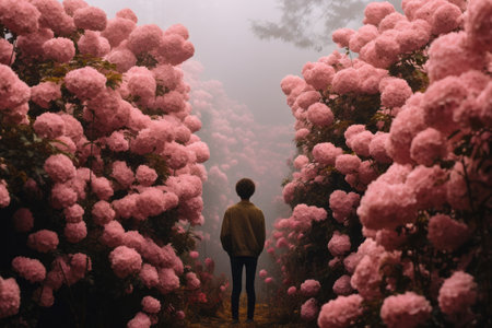 Breathtaking Encounter: A Mesmerizing Sight of a Person Amidst Pink Petaled Flowers - A Perfect 3:2の素材