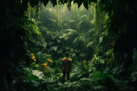 Embracing Nature: An Individual Amidst Lush Greenery --AR 3:2の素材