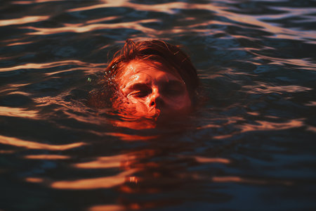 Diving into Serenity: Capturing a Person Swimming on Body of Waterの素材