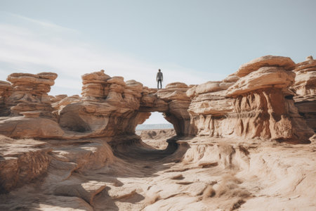 Solitary Figure Conquering Natures Altitude -- A Captivating 3:2 Perspectiveの素材