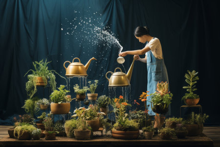 Gardening Enthusiast Tending to the Plants With Water - AR 3:2の素材