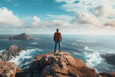 Solitude Atop the Rocky Cliffs: Capturing Serenity by the Seaの素材