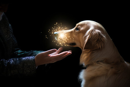 Connecting Through a Golden Retrievers Touch --ar 3:2の素材
