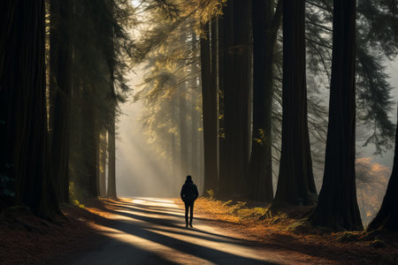 Natures Path: A Person Striding through Serene Woodsの素材