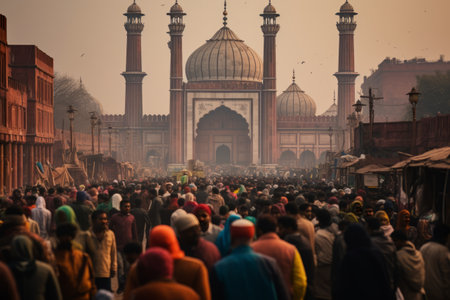 Glimpsing the Lively Gathering at Jama Masjid, Delhi: Captivating Photo in AR 3:2の素材