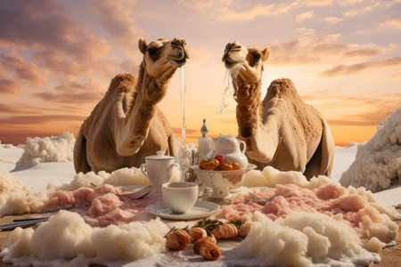 Dazzling Image: Capturing the Majestic Camels in the Desert - AR 3:2の素材