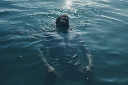 Serenity by the Shoreline: Person on Body of WaterâAR 3:2の素材