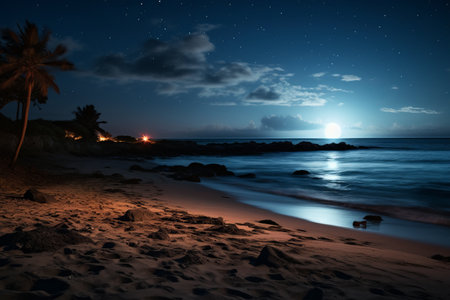 Enchanting Nighttime Beachscape Captured in Stunning 3:2 Photoの素材