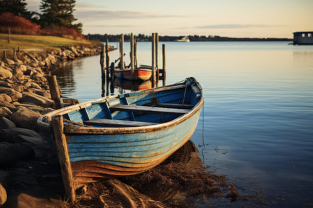 Harbor Serenity: Capturing the Beauty of a Boat Beside the Dock in AR 3:2の素材