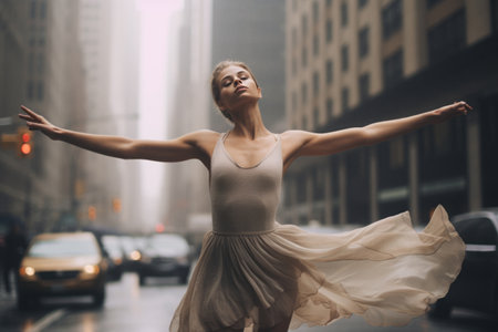Graceful Encounter: Captivating Photo of a Ballet Dancer on the Streetの素材