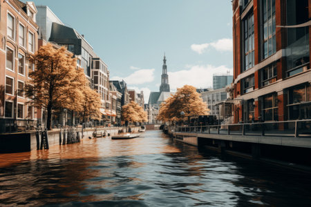 Captivating Skylines: A Stunning 3:2 Shot of City Buildings Along the Riverの素材