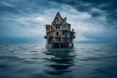 Island Oasis: Capturing the Enigmatic Building Amidst Oceanic Serenity - AR 3:2の素材