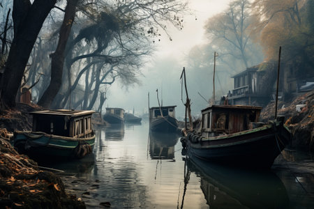 River Serenity: Capturing Boats at Restful Port - AR 3:2 Photographyの素材