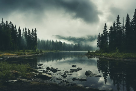 Pristine Serenity: Captivating Lake Under White Clouds Revealed in Stunning 3:2 Photoの素材