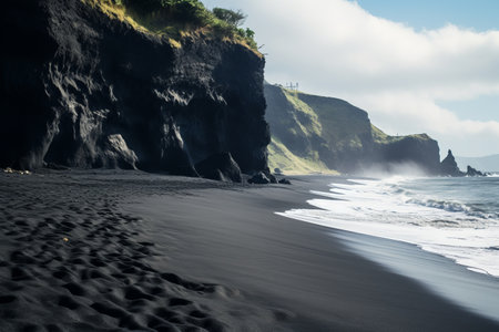 Onyx Shores: Capturing the Magnificence of a Black Sand Beach in a Stunning 3:2 Photographの素材