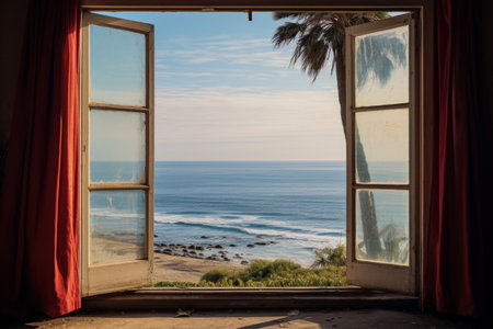 Oceanic Serenity: Captivating Window View in 3:2 Aspect Ratioの素材