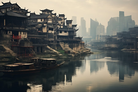 Urban Landscape: Capturing City Buildings Along the Rivers Edgeの素材