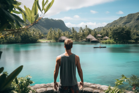 Serenity Captured: Mesmerizing Paradise through the Eyes of a Man in Black Tank Topの素材