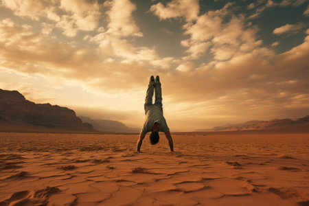 Gravity-Defying Feat: A Mesmerizing Handstand Amidst the Desert Landscape --AR 3:2の素材