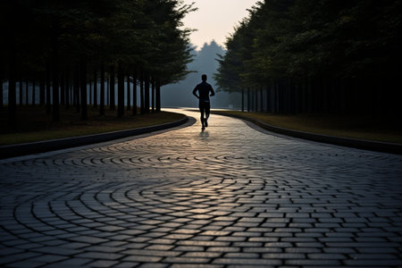 Capturing the Movement: Stunning Image of a Man Jogging on a Paved Pathway in AR 3:2の素材