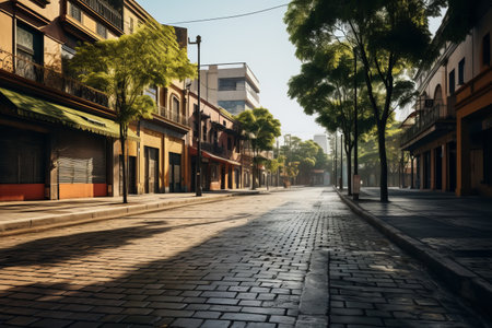 Serene Solitude: Capturing an Empty Street in Daytime --ar 3:2の素材