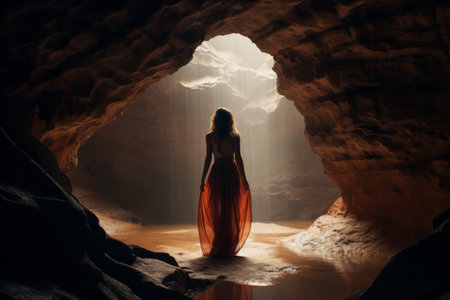 Mysterious Beauty: Capturing a Womans Grace in a Cave --AR 3:2の素材