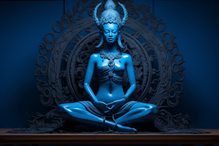 Captivating Tranquility: The Enigmatic Aura of the Blue Statue --ar 3:2の素材