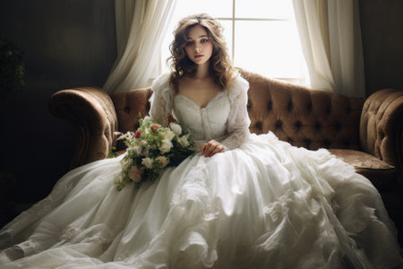 The Stunning Beauty: A Bride in a Wedding Dress -ar 3:2の素材