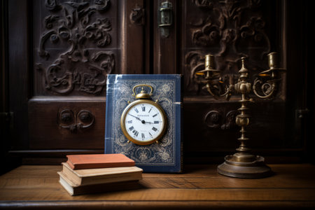 Timeless Happiness Awaited: The Classic Beauty of Mutlulugu Beklerken Next to an Antique Wall Clocの素材