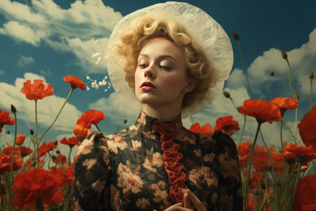 Blossoming Vice: A Catrin Indulges in Smoke Amidst a Flower Field [AR 3:2]の素材