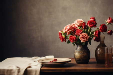 Elegant Table Decor: Embracing Simplicity with Fresh Rose Flowersの素材