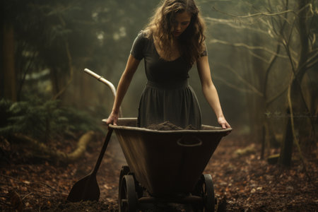 The Strength and Determination of a Woman: A Wheelbarrow in Her Handsの素材